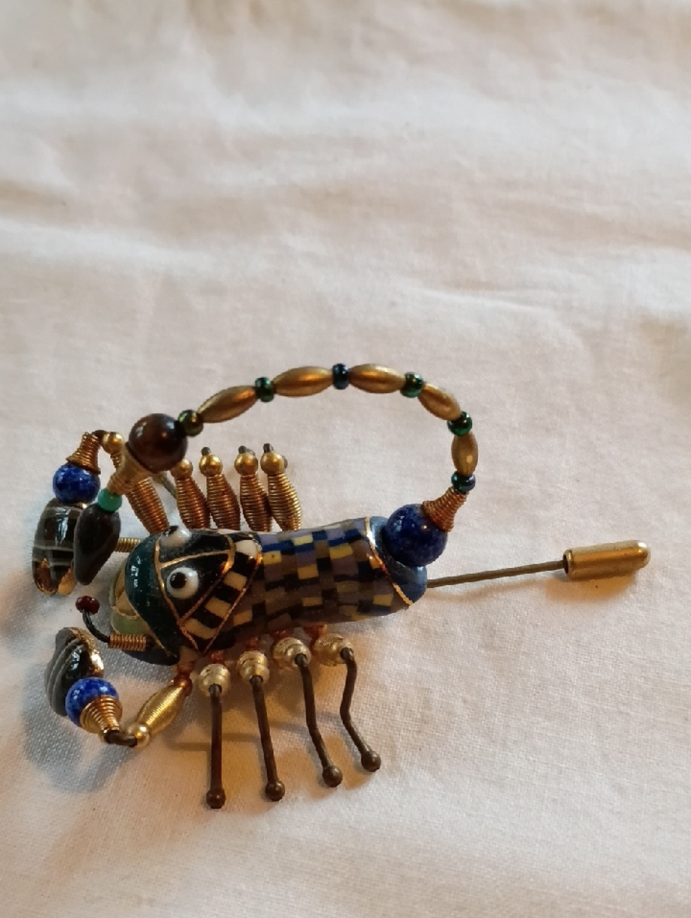 Handcrafted Multicolor Scorpion Brooch - Gold & Blue Accent